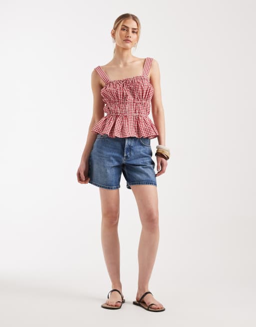 ASOS DESIGN - Rynket cami-top med sløjfer og røde gingham-tern, 3 af 4