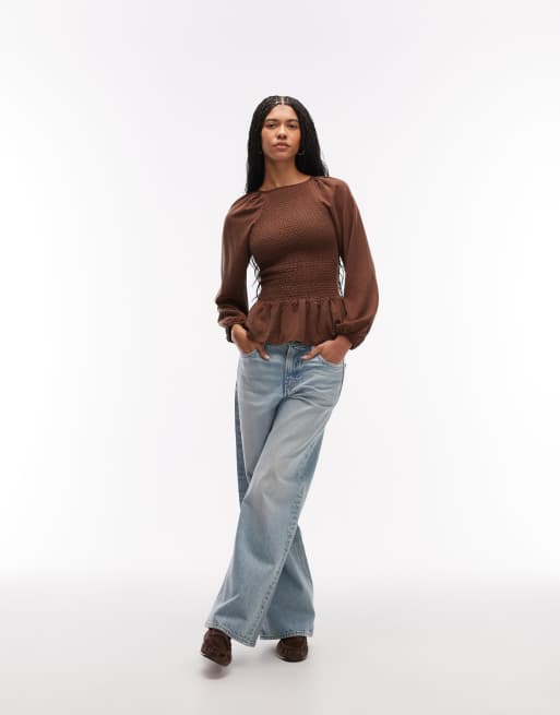 ASOS DESIGN - Rynket chokoladebrun bluse med raglanærmer i lyocell, 2 af 4