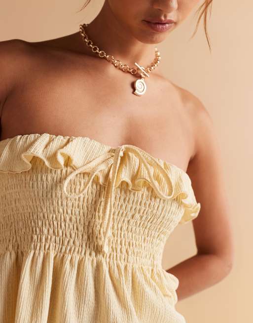 ASOS DESIGN - Rynket citrongul babydoll-top med rynket tekstur, bandeau-snit og bindefront, 3 af 4