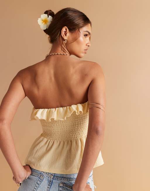 ASOS DESIGN - Rynket citrongul babydoll-top med rynket tekstur, bandeau-snit og bindefront, 4 af 4