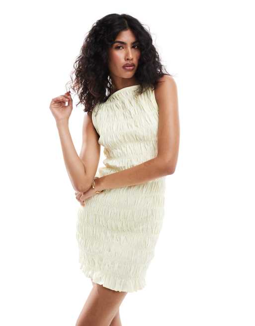 ASOS DESIGN - Rynket citrongul tank-minikjole
