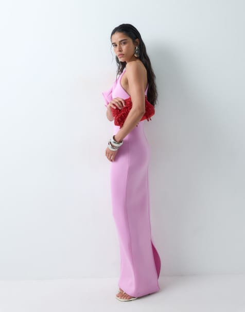 ASOS DESIGN - Rynket lilla oneshoulder-maxikjole i scuba-lignende stof - view 1
