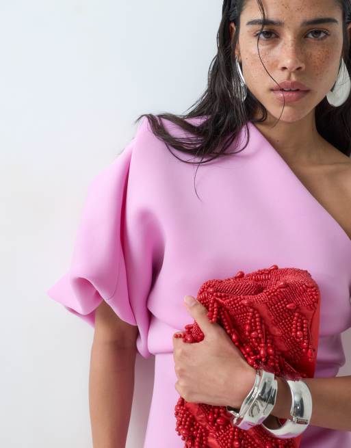 ASOS DESIGN - Rynket lilla oneshoulder-maxikjole i scuba-lignende stof, 4 af 4