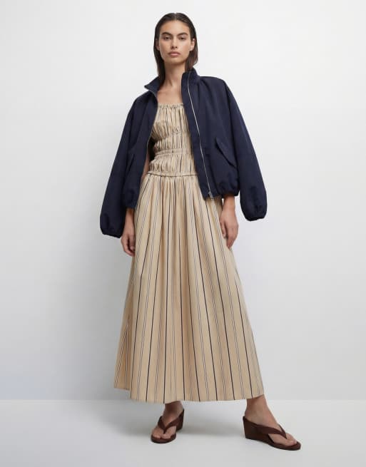 ASOS DESIGN - Rynket maxi-sommerkjole med sænket talje og striber i bomuldspoplin , 9 af 11