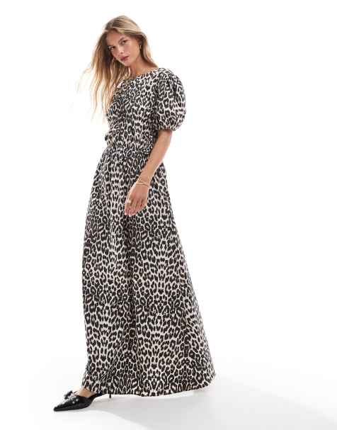 ASOS DESIGN - Rynket maxikjole med bindebånd i siderne og leopardprint - view 1