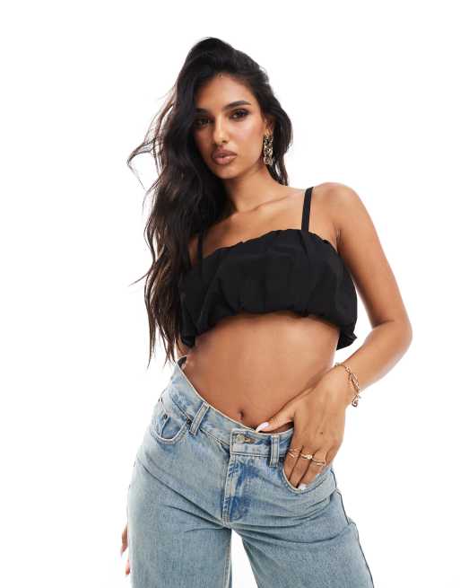 ASOS DESIGN - Rynket og sort croptop med boble-design