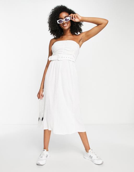 ASOS DESIGN - Rynket orange bandeau-midikjole i krølstof med bælte , 4 af 4