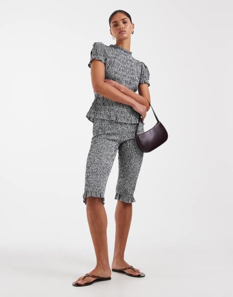 ASOS DESIGN - Rynket top med flæser og gingham-tern - view 1
