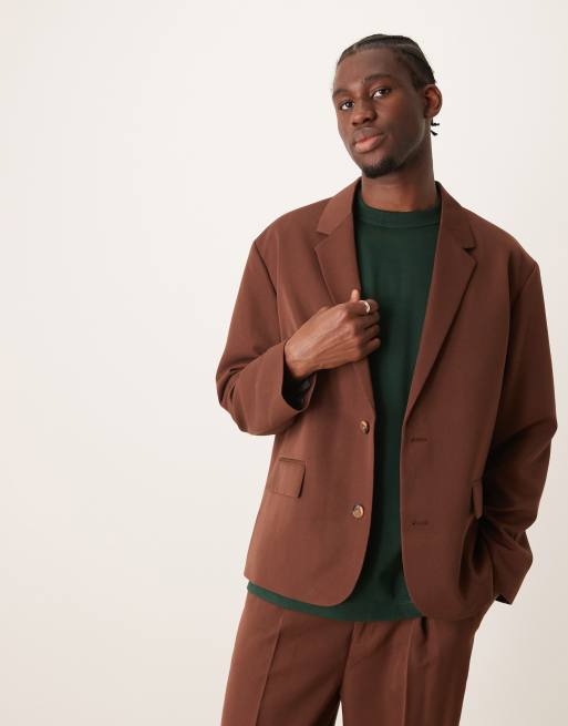 ASOS DESIGN s- Brun løstsiddende habitjakke i twill med firkantet snit