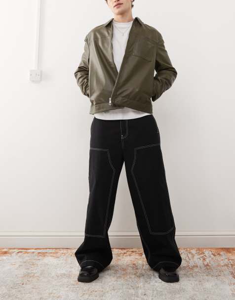 ASOS DESIGN s– Extrem weit geschnittene Chinohose in Schwarz mit Kontrastnaht und Carpenter-Design - view 1