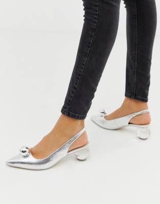 Asos Design Sabina Silberfarbene Schuhe Mit Mittelhohem Blockabsatz Asos