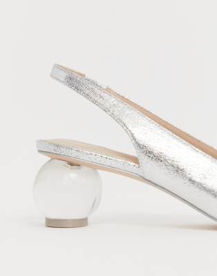 Asos Design Sabina Silberfarbene Schuhe Mit Mittelhohem Blockabsatz Asos