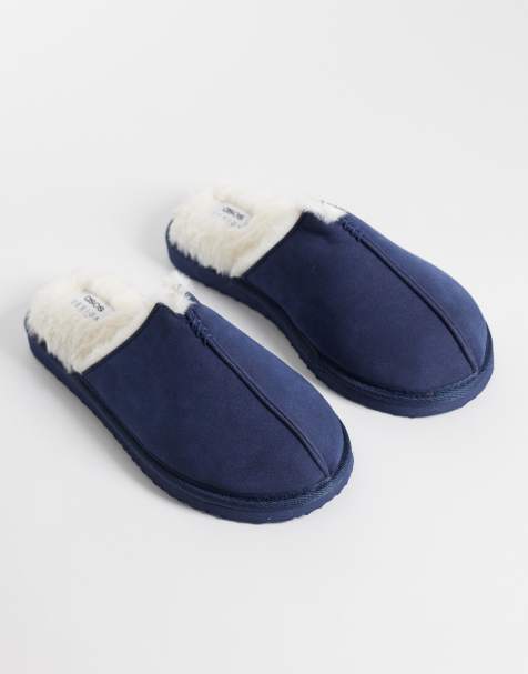 ASOS DESIGN sabot con fodera effetto montone in blu navy - view 1