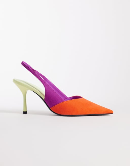 ASOS DESIGN - Sabrina - Escarpins à talon aiguille et bride arrière en suédine - Multicolore
