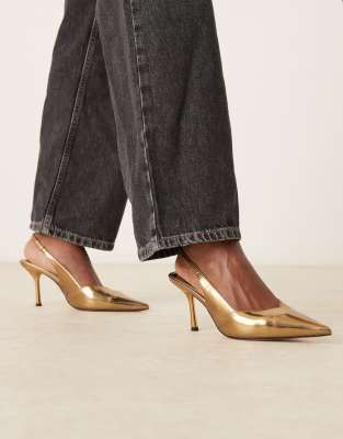 ASOS DESIGN - Sabrina - Schuhe in Bronze mit Stiletto-Absatz und Fersenriemchen-Brown
