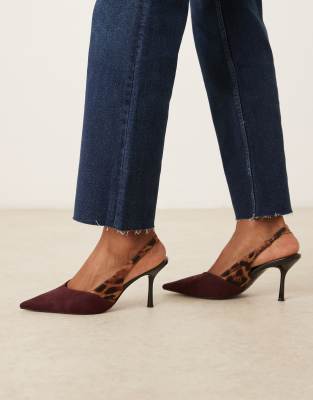 ASOS DESIGN - Sabrina - Slingback-Schuhe in Burgunderrot mit Leopardenmuster und Stilettoabsatz-Bunt
