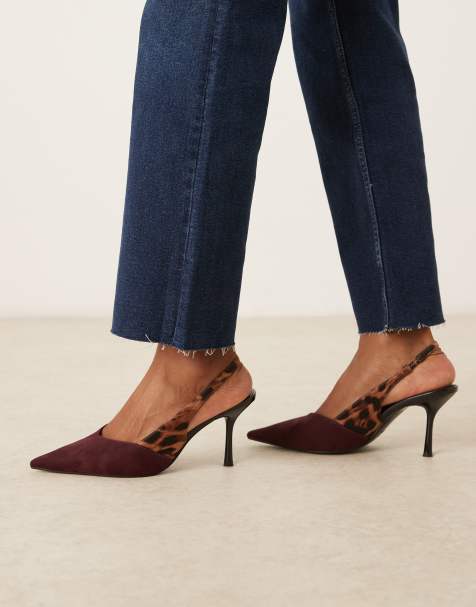 ASOS DESIGN Sabrina slingback stiletto heel shoes in burgundy and leopard - view 1
