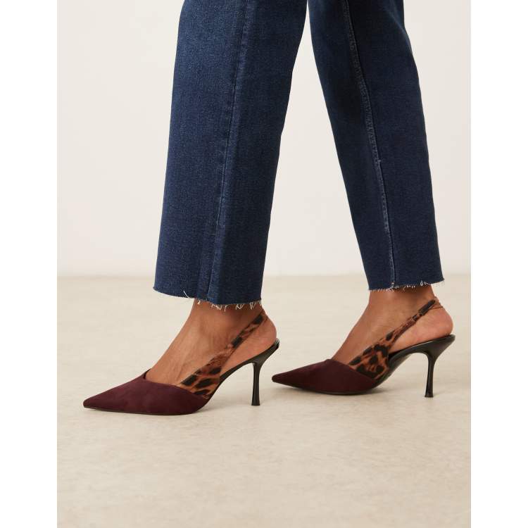 ASOS Design Sabrina slingback stiletto heel shoes in burgundy and leopard-Multi