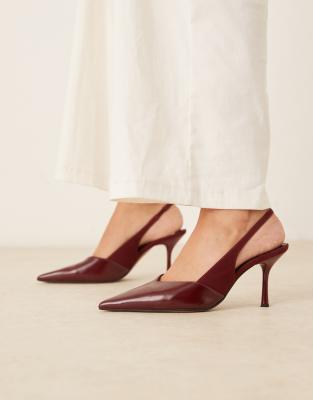ASOS DESIGN Sabrina slingback stiletto heels in burgundy-Red
