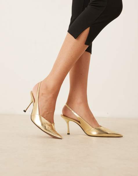 ASOS DESIGN Sabrina slingback stiletto heels in gold - view 1