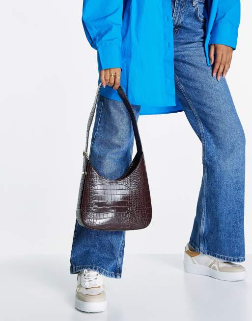 ASOS DESIGN - Sac à bandoulière angulaire avec boucle - Marron Croco, 3 de 4
