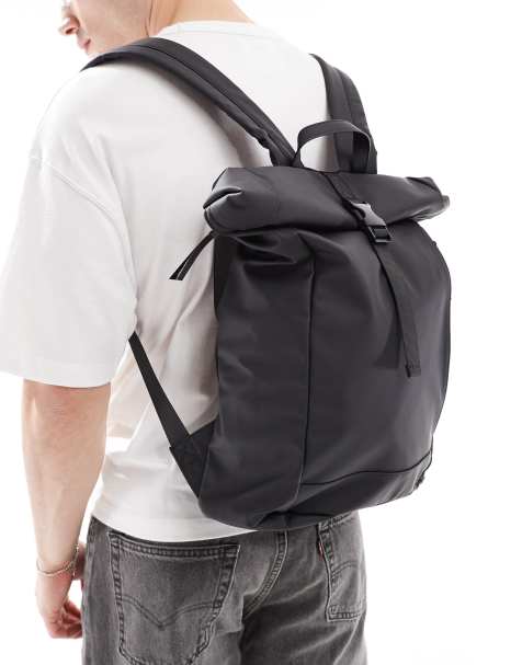 ASOS DESIGN - Sac à dos caoutchouté avec bord supérieur roulé - Noir - view 1