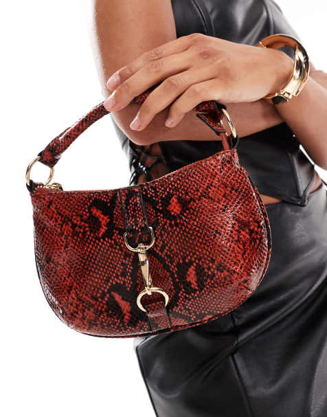 ASOS DESIGN - Sac à main à fermoir métallique et imprimé serpent - Rouge - view 1