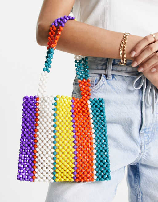 ASOS DESIGN - Sac à main rayé en perles rondes - Multicolore