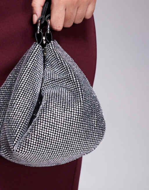 ASOS DESIGN - Sac à main style pochette à strass avec anse portée épaule interchangeable - Argenté, 4 de 4