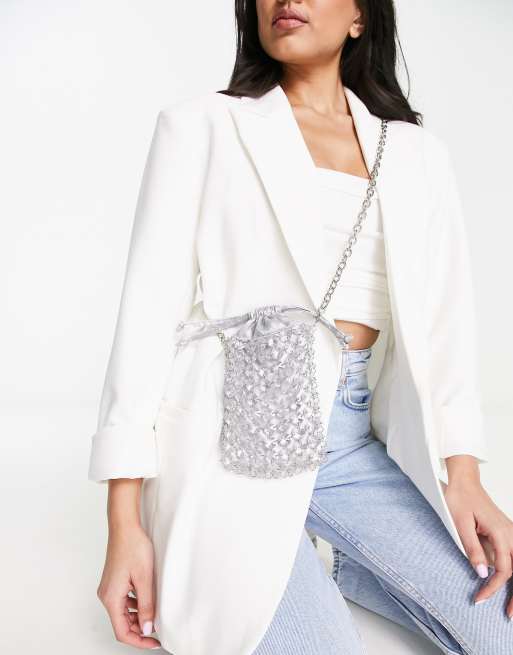 ASOS DESIGN Sac bandouli re perles avec pochette Argent ASOS