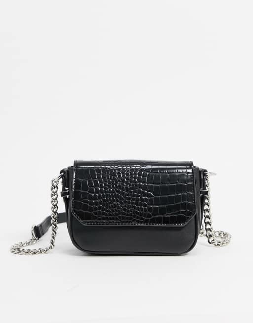 ASOS DESIGN Sac bandouli re rabat imitation croco Noir