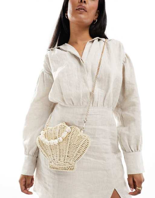 ASOS DESIGN Sac bandouliere coquillage en paille avec poignee superieure en resine et bandouliere amovible ASOS