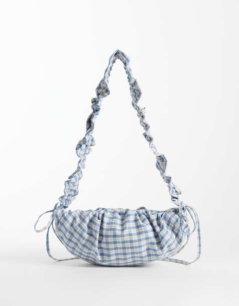 ASOS DESIGN - Sac bandoulière en nylon froncé à bandoulière ajustable - Bleu à carreaux - view 1