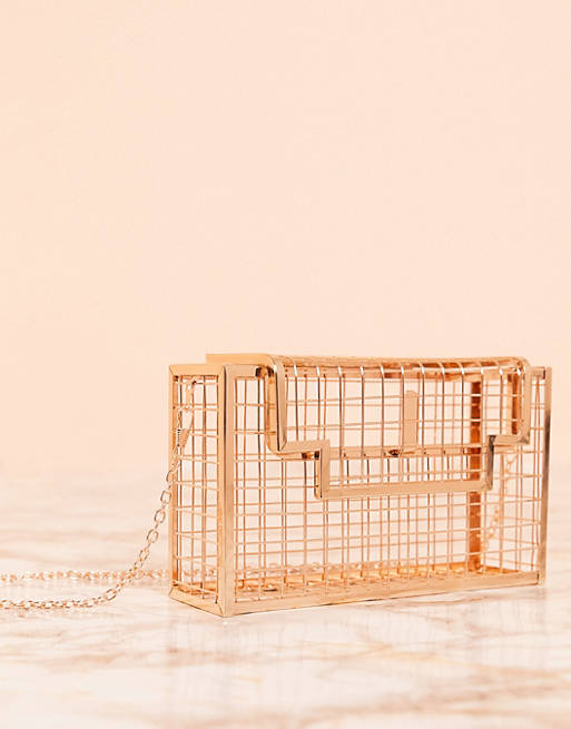 ASOS DESIGN - Sac bandoulière rectangulaire luxueux effet cage - Or rose
