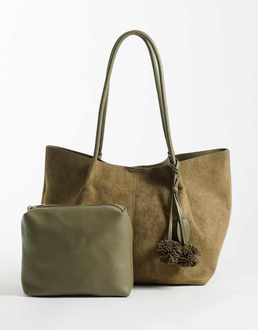 ASOS DESIGN sac cabas à poignée tubulaire avec pochette intérieure et breloque amovible, vert, 2 de 4