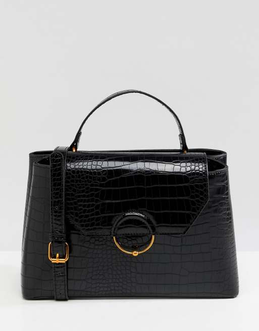 ASOS DESIGN – Sac de ville effet croco avec détail anneau boule