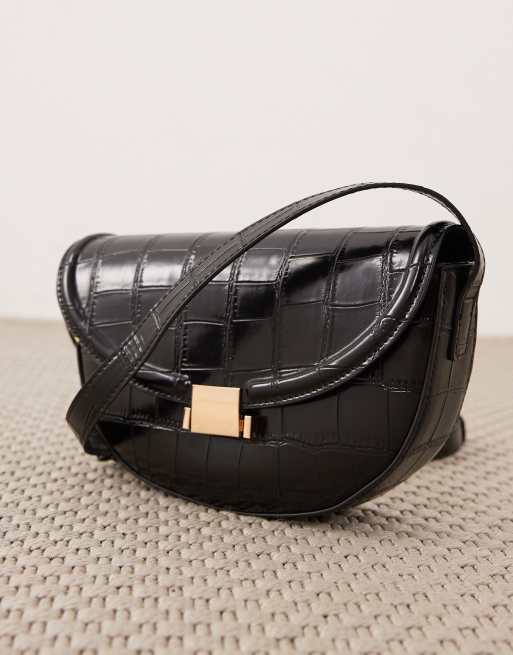 ASOS DESIGN - Sac effet croco à bandoulière réglable avec fermoir clippé en métal - Noir, 2 de 4