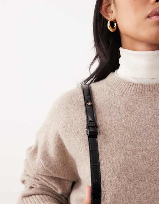 ASOS DESIGN - Sac effet croco à bandoulière réglable avec fermoir clippé en métal - Noir, 3 de 4