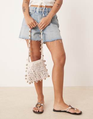 ASOS DESIGN - Sac en crochet avec anse à perles - Ivoire-Argenté