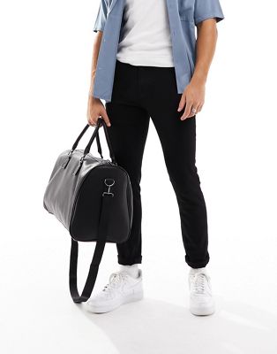 ASOS DESIGN smart faux leather weekend holdall bag in black - ASOS Price Checker