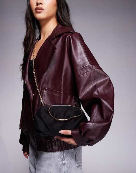 ASOS DESIGN - Sac imitation daim avec bandoulière chaîne amovible et anse en métal ondulé - Noir - view 1