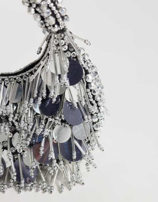 ASOS DESIGN - Sac incurvé orné de perles et de sequins - Argenté, 3 de 4