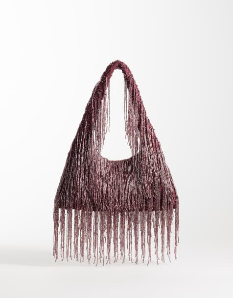 ASOS DESIGN - Sac porté épaule à franges ornementées de qualité supérieure - Bordeaux - view 1