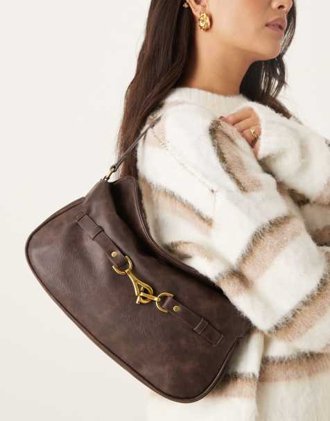 ASOS DESIGN - Sac porté épaule à rabat et détail en métal - Marron délavé - view 1