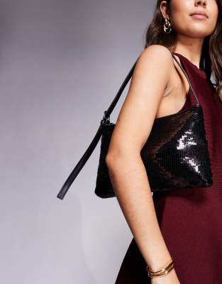 ASOS DESIGN - Sac porté épaule à sequins avec bandoulière à boucle - Noir mat-Violet