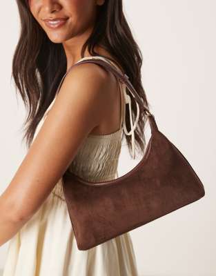 ASOS DESIGN - Sac porté épaule aspect daim style années 90 - Chocolat-Marron