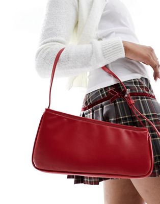 ASOS DESIGN asymmetric buckle shoulder bag in red  - ASOS Price Checker