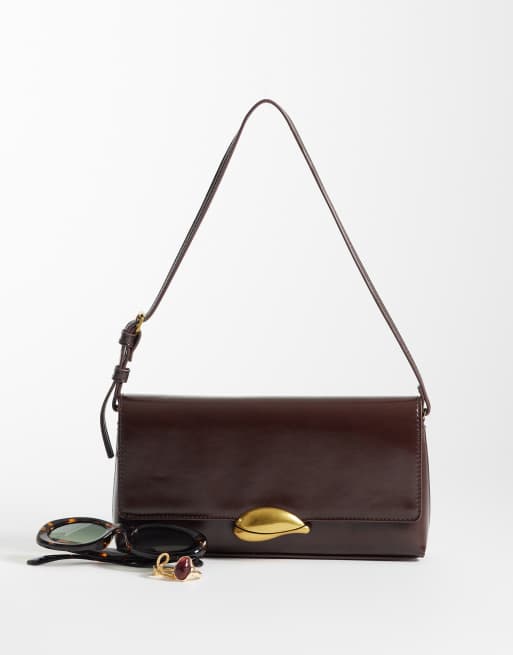 ASOS DESIGN - Sac porté épaule avec détail en métal doré - Chocolat, 2 de 4
