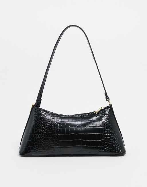 ASOS DESIGN Sac port paule avec l ments m talliques Noir effet crocodile