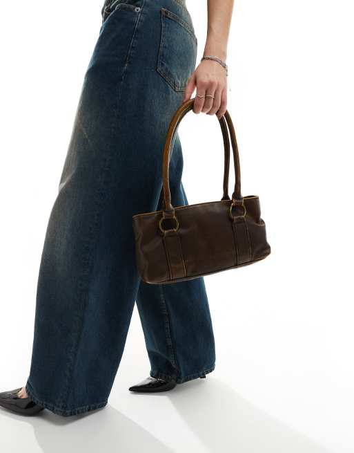 ASOS DESIGN - Sac porté épaule avec poignées et doubles anneaux - Marron délavé, 2 de 4